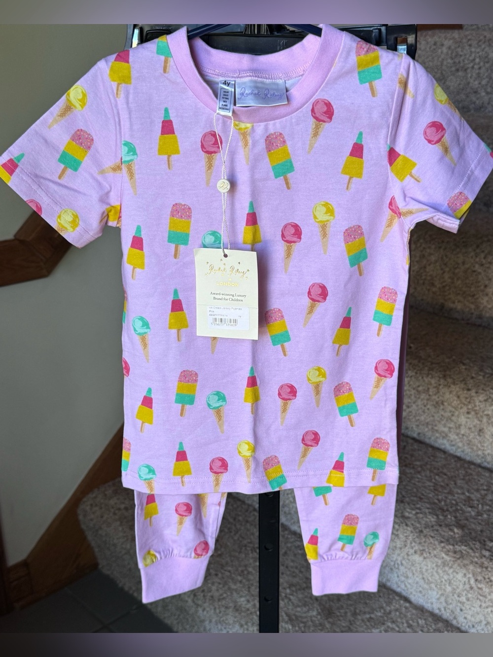 NWT Girls’ Rachel Riley London Pink Ice Cream Jersey Pyjamas Sz. 4y